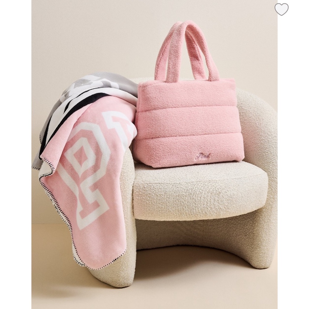 Pink Plush Tote Bag and Blanket Set